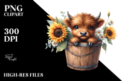 Cute Baby Highland Cow in Sunflowers PNG Product Image 2
