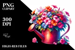 Colorful Watering Can with Impatiens Clipart Product Image 1