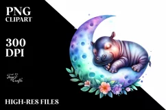 Baby Hippo Sleeping on the Moon | Sublimation | Clipart Product Image 3