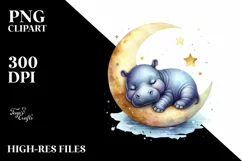 Baby Hippo Sleeping on the Moon | Sublimation | Clipart Product Image 3