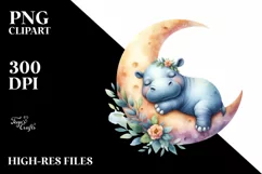 Baby Hippo Sleeping on the Moon | Sublimation | Clipart Product Image 3