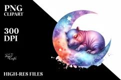Baby Hippo Sleeping on the Moon | Sublimation | Clipart Product Image 1