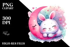 Vibrant Baby Bunny on Smiling Moon PNG Product Image 2