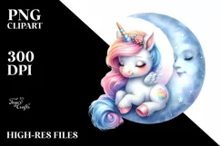 Baby Unicorn Moon | Sublimation | Clipart Product Image 1