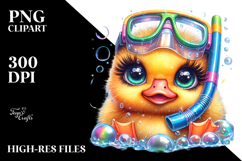 Vibrant Cute Baby Duck in Snorkel PNG Product Image 2