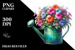 Watercolor Watering Can with Impatiens Clipart Product Image 1