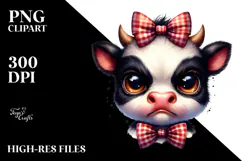 Expressive Angry Baby Cow with Bow and Tie PNG Product Image 2