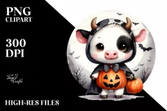 Cute Baby Cow Dressed for Halloween PNG Product Image 1