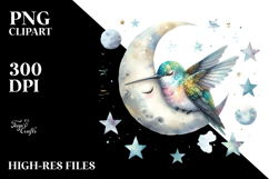 Sleeping Hummingbird on Moon with Hanging Stars | Product Image 2
