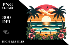 Retro Tropical Beach Sunset, PNG Product Image 2