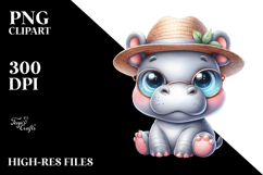 Cute Baby Hippo with Hat and Sunglasses PNG Product Image 2