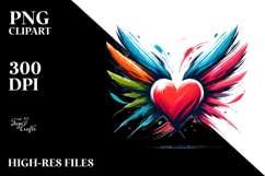 Heart with Paintbrush Style and Wings, Artistic PNG Product Image 2