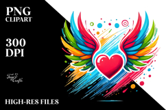 Heart with Paintbrush Style and Wings, Artistic PNG Product Image 2