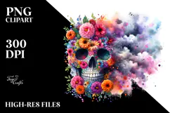 Colorful Skull with Flowers PNG Product Image 2