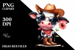 Fashionable Cow with Sunglasses | Sublimation | Clipart Product Image 1