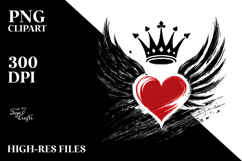 Simple Heart with Wings and Crown PNG Product Image 2