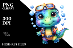 Vibrant Baby Dinosaur with Scuba Diving Suit PNG Product Image 2