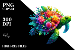Vibrant Watercolor Turtle with Flowers PNG Product Image 2