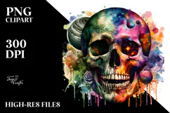 Grunge Skull and Flower Painting PNG Product Image 2