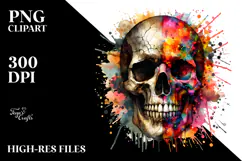 Colorful Skull with Grungy Splash PNG Product Image 2