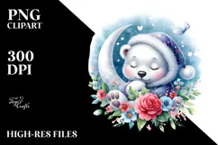 Vibrant Baby Polar Bear Sleeping on the Moon PNG Product Image 2