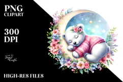 Cute Baby Polar Bear Christmas Moon PNG Product Image 2