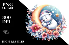 Cute Baby Polar Bear Christmas Moon PNG Product Image 2
