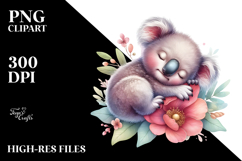 Sleeping Baby Koala on Flower PNG Product Image 2