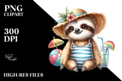 Cute Baby Sloth in Beachwear PNG Product Image 2