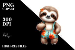 Cute Baby Sloth in Beachwear PNG Product Image 2