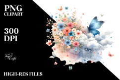 Cute Butterfly and Flowers Painting PNG Product Image 2