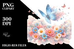 Cute Butterfly and Flowers Painting PNG Product Image 2