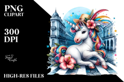 Colorful Baby Unicorn in Cuban Street, PNG Product Image 2