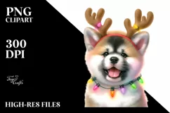Expressive Akita with Christmas Lights, PNG Product Image 1