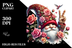 Detailed Gnome Adorned with Roses PNG Product Image 2