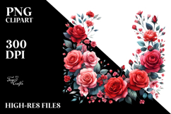 Colorful Red Roses Horizontal Frame PNG Product Image 2