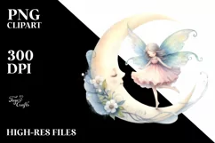 Small Cute Fairy Pirouetting Crescent Moon Clipart Product Image 1