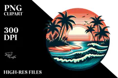 Vintage Tropical Beach Sunset PNG Product Image 2