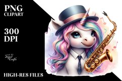Colorful Baby Unicorn at Jazz Club, PNG Product Image 3