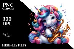 Colorful Baby Unicorn in Jazz Club, PNG Product Image 1