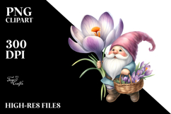 Cute Gnome with Crocus Flower, PNG Product Image 2