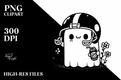 Football Helmet Ghost with Coffee, Simple PNG Product Image 3