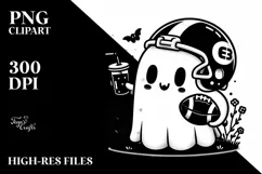 Football Helmet Ghost with Coffee, Simple PNG Product Image 3