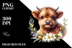 cute smiling Highland Cow with Big Eyes | Watercolor Clipart Product Image 3