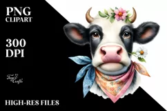 Cow Bandana Flower Big Eyes Thoughtful | Sublimation Clipart Product Image 3