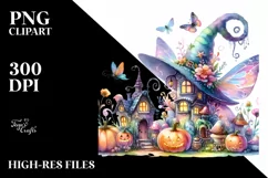 Watercolor Fairy Halloween Scene | Sublimation | Clipart Product Image 1