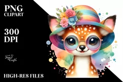 Colorful Baby Deer with Sun es Watercolor Product Image 1