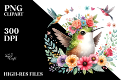 Vibrant Flower Crown with Cute Baby Hummingbird | Clipart Product Image 2