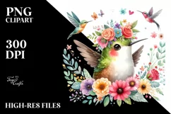 Vibrant Flower Crown with Cute Baby Hummingbird | Clipart Product Image 1