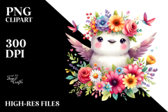 Vibrant Flower Crown with Cute Baby Hummingbird | Clipart Product Image 2